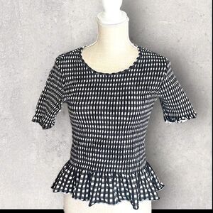 Scotch and Soda | EUC Women’s Smocked tee with peplum hem in  Black check Size M